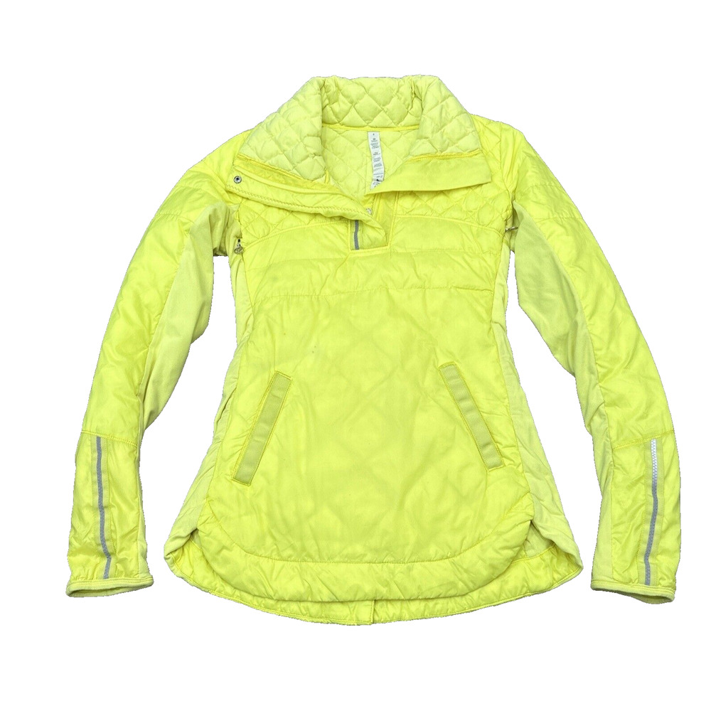 Lululemon Size 4 What The Fluff Pullover 1/2 Zip Clarity Yellow Down Jacket FLAW